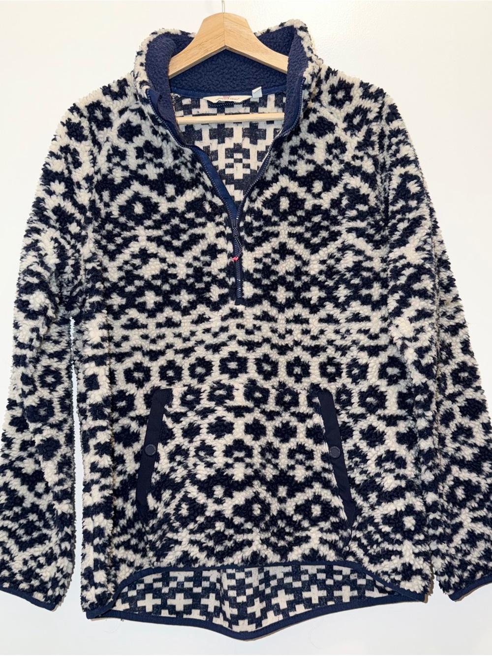 Vineyard Vines Navy And White Nordic Pattern Sherpa Quarter Zip Size Medium